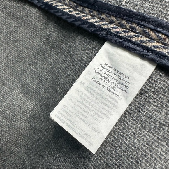 Madewell Fringed Herringbone Robe Coat Large XL gray navy wool blend open light - Picture 11 of 16